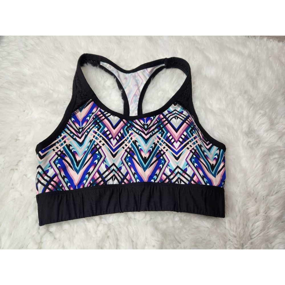 Pink Womens Sports Bra Black Multicolor Abstract Wire‎ Free Lightly Lined M
